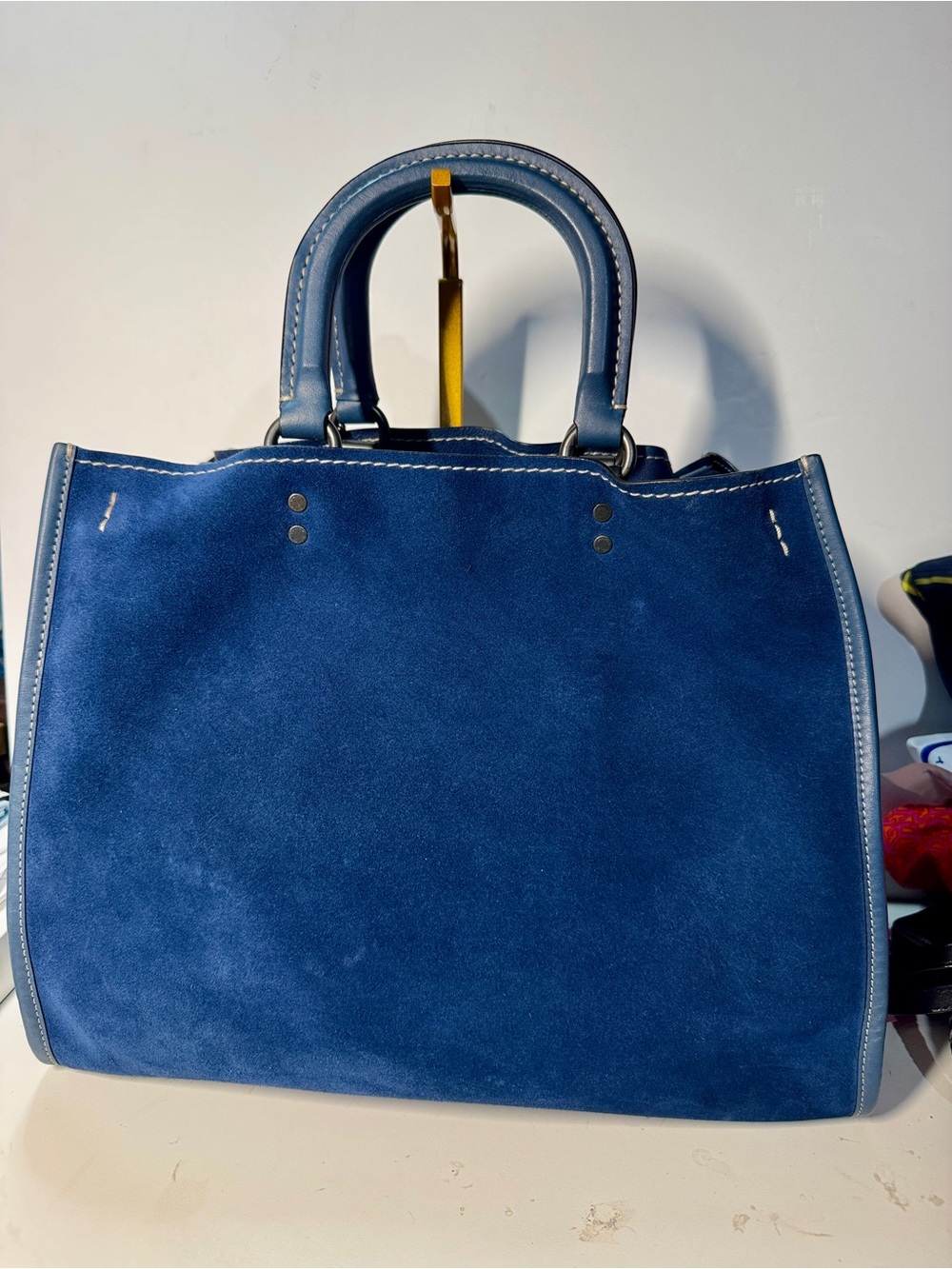 Coach Rogue 30 1941 Navy Blue Suede Satchel with Leather Trim - Picture 12 of 16